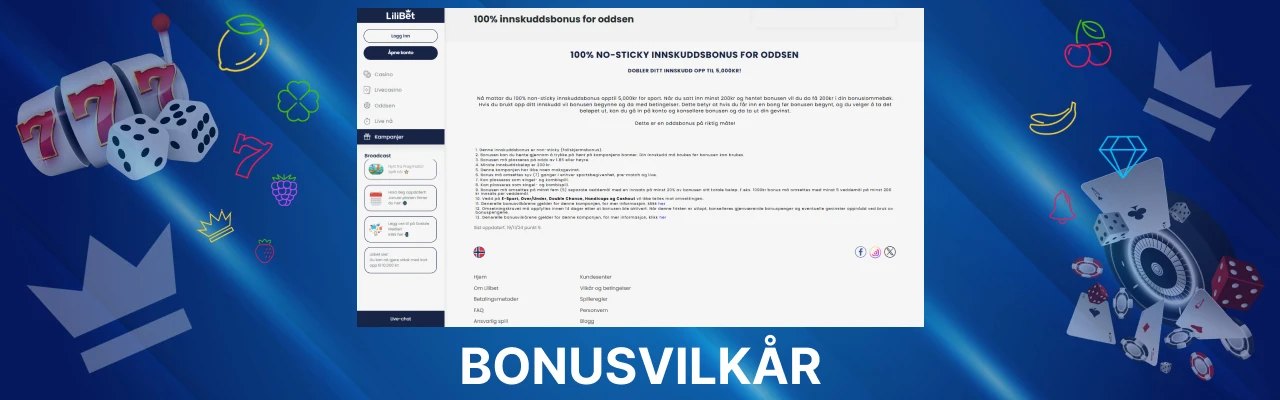 Omsetningskrav og vilkar for lilibet bonuser